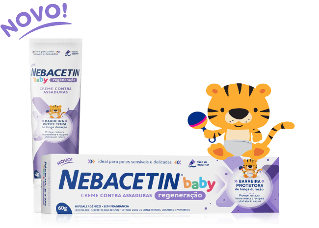 Uma girafa sentada na caixa do medicamento nebacetin baby prevenção