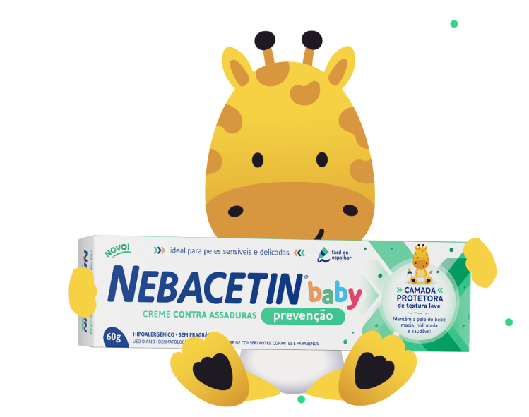 Uma girafa segurando o medicamento nebacetin